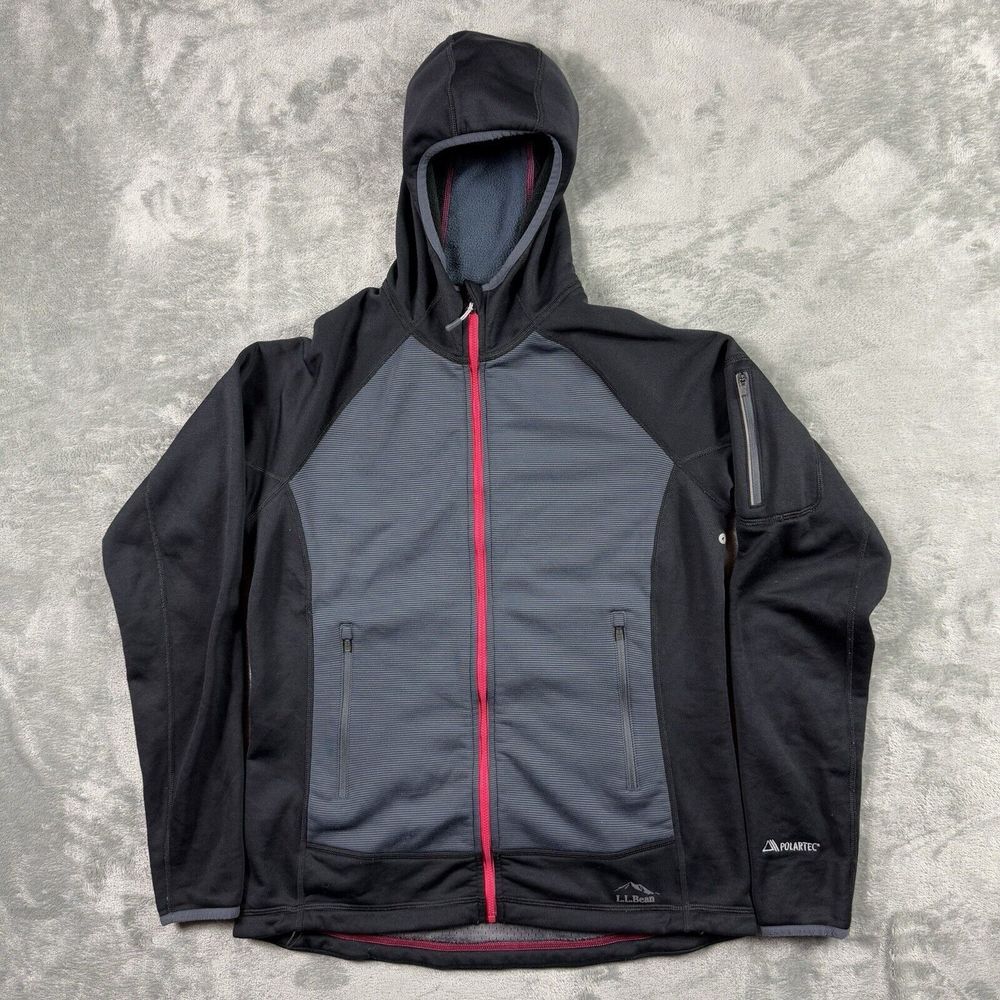 LL Bean Jacket Women's Medium Gray Black Stretch Full Zip Hoodie Hiking Outdoors